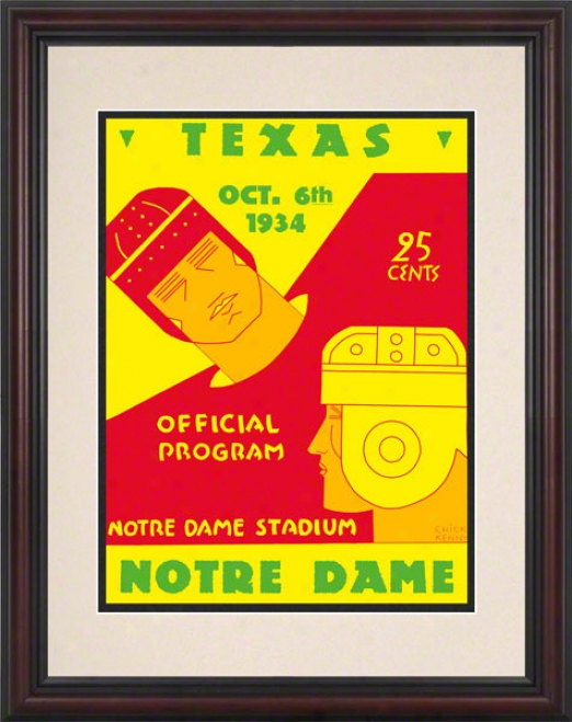 1934 Notre Dame Fighging Irish Vs Texas Longhorns 8.5 X 11 Framed Historic Football Poster