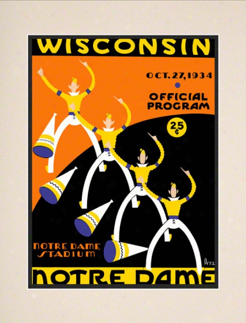 1934 Notre Dame Fighting rIish Vs Wisconsin Badgers 10 1/2 X 14 Matted Historic Football Poster