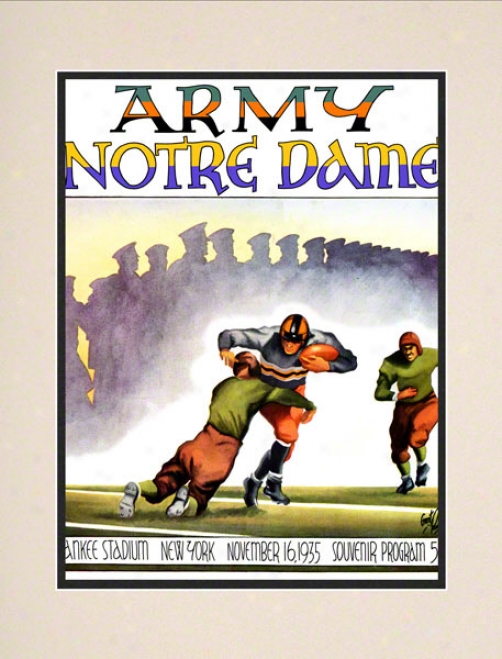 1935 Notre Dame Fighting Irish Vs Army Black Knights 10 1/2 X 14 Matted Historic Football Poster