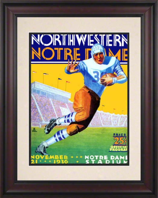 1936 Notre Dame Fightinf Irish Vs Northwestern Wildcats 10 1/2 X 14 Framed Historic Football Poster