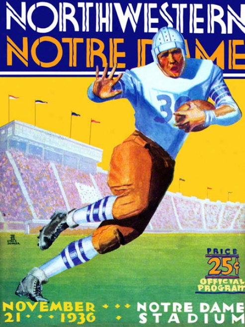 1936 Notre Dame Fighting Irish Vs Northwestern Wildcats 36 X 48 Canvas Historic Football Poster
