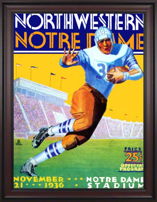 1936 Notre Dame Fighting Irish Vs Northwestern Wildcats 36 X 48 Framed Canvas Historic Football Poster