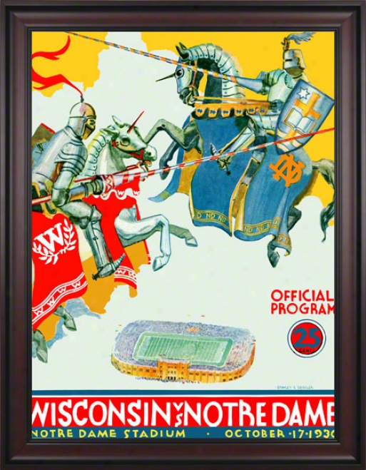 1936 Notre Dame Fighting Irish Vs Wisconsin Badgers 36 X 48 Framed Canvas Historic Football Poster