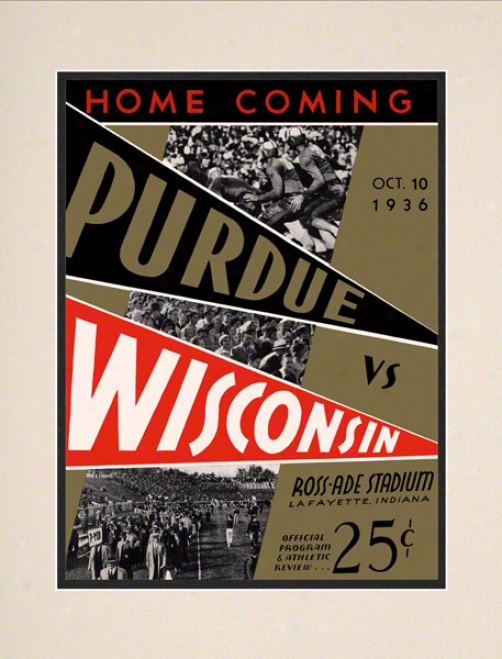 1936 Pyrdue Vs. Wisconsin 10.5x14 Matted Historic Football Print