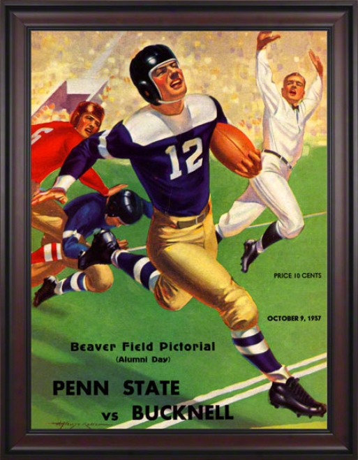 1937 Penn State Nittany Lions Vs Bucknelk Bison 36 X 48 Framed Canvas Historic Football Poster