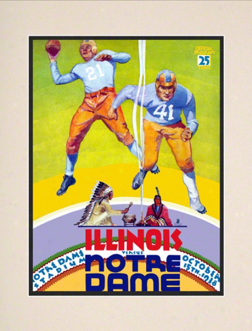 1938 Notre Dame Fighting Irish Vs Illinois Fighting Illini 10 1/2 X 14 Matted Historic Football Poster