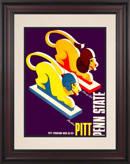 1938 Pittsburgh Panthers Vs Penn State Nittany Lions 10 1/2 X 14 Framed Historic Football Placard