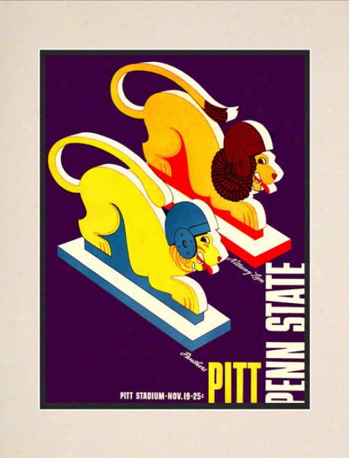 1938 Pittsburgh Panthers Vs Penn Commonwealth Nittany Lions 10 1/2 X 14 Matted Historic Football Poster