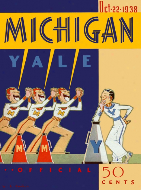 1938 Yale Bulldogs Vs. Michigan Wolverines 36 X 48 Canvas Historic Foltball Print