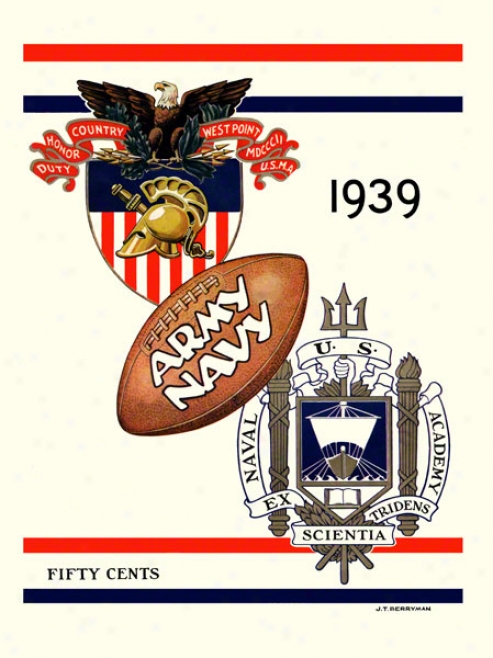 1939 Army Vs. Navy 22 X 30 Canvas Historic Football Calico