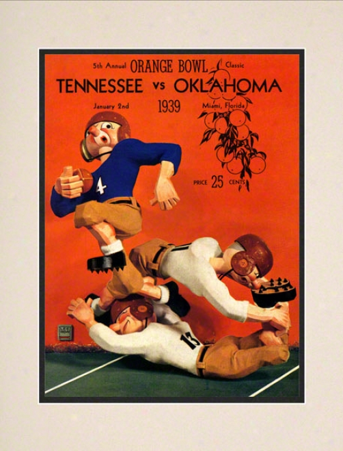 1939 Tennessee Vs Oklahoma 10.5x14 Matted Historic Football Print