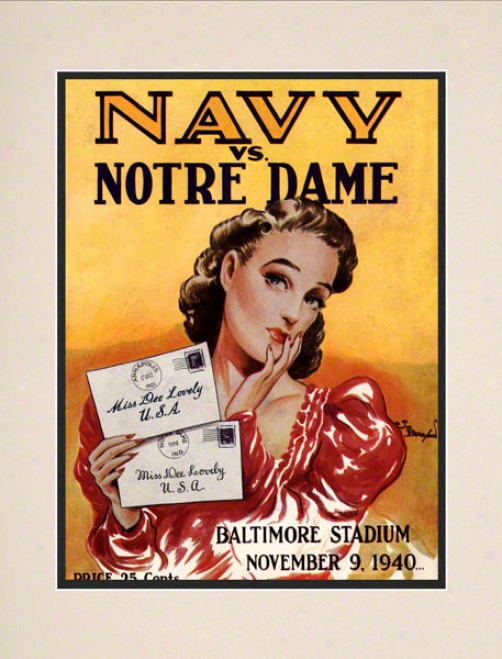 1940 Navy Midshipmen Vs Notre Dame Fighting Irish 10 1/2 X 14 Matted Historic Football Poster