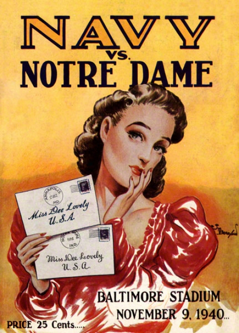 1940 Navy Midshipmen Vs Notre Dame Fighting Irish 36 X 48 Canvas Historic Football Poster