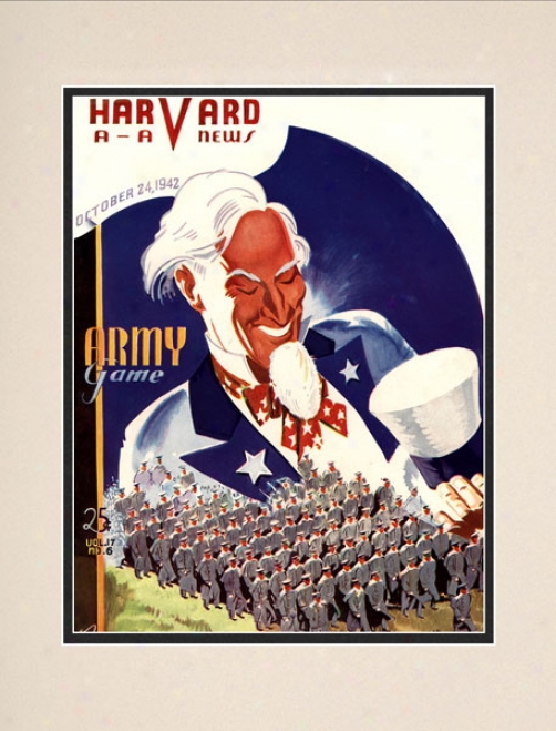 1942 Harvard Crimson Vs. Army Black Knoghts 10.5x14 Matted Historic Football Print