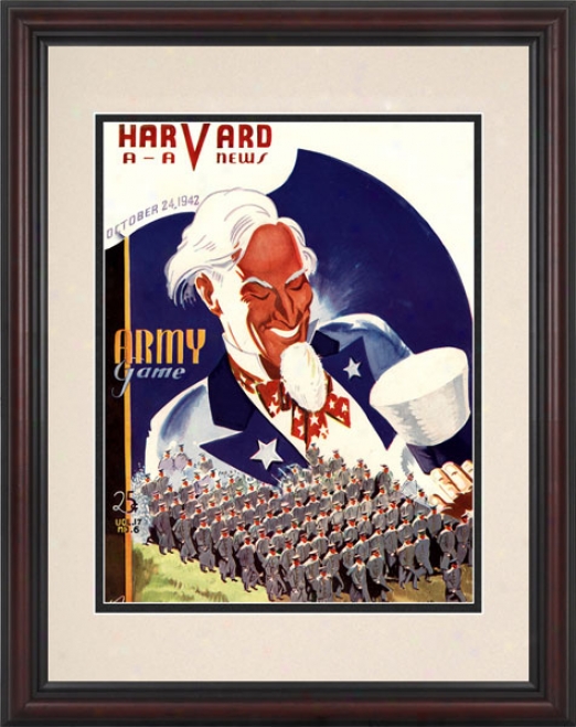 1942 Harvaard Crimson Vs. Army Black Knights 8.5 X 11 Framed Historic Football Print