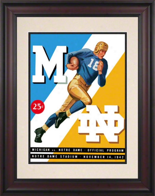 1942 Notre Dame Fighting Irish Vs Michigan Wolverines 10 1/2 X 14 Framed Historic Football Poster