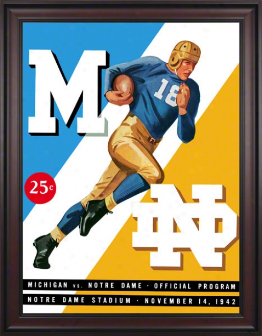1942 Notre Dame Fighting Irish Vs Michigan Wolverines 36 X 48 Framed Canvas Historic Football Poster