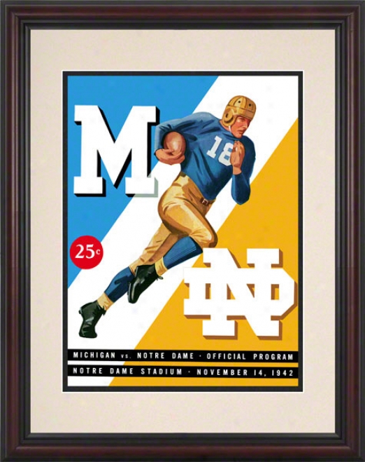 1942 Notre Dame Fighting Irish Vs Michigan Wolverines 8.5 X 11 Framed Historic Football Poster