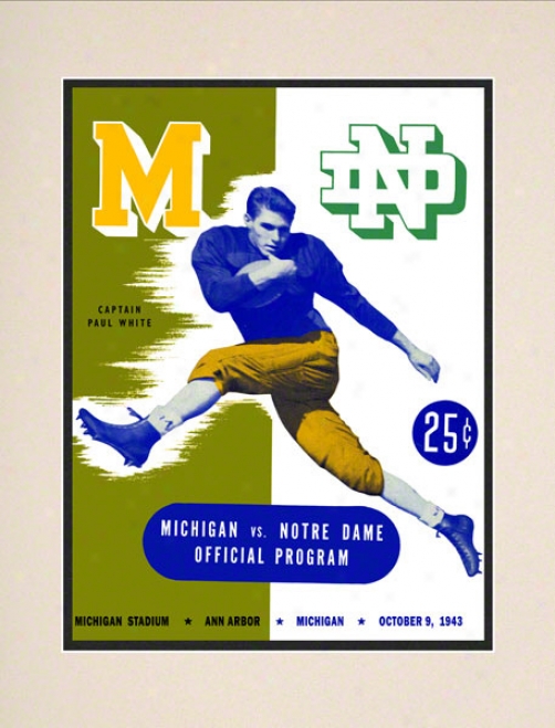 1943 Michigan Wolverines Vs Notre Dame Fighting Irish 10 1/2 X 14 Matted Historic Football Poster