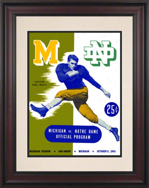 1943 Michigan Wolverines Vs Notre Dame Fighting Irish 10 1/3 X 14 Framed Historic Football Placard