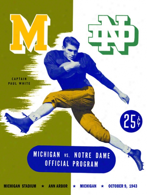 1943 Michigan Wolverines Vs Notre Dame Fighting Irish 36 X 48 Canvas Hiztoric Football Poster