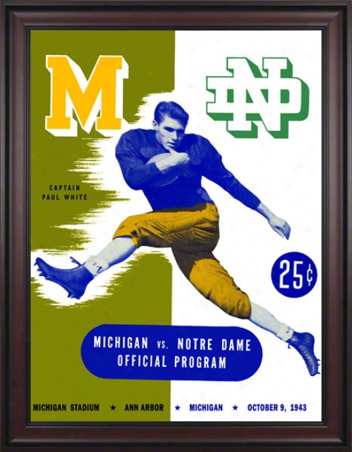1943 Michigan Wolverines Vs Notre Dame Fighting Irish 36 X 48 Framed Canvas Historic Football Poster
