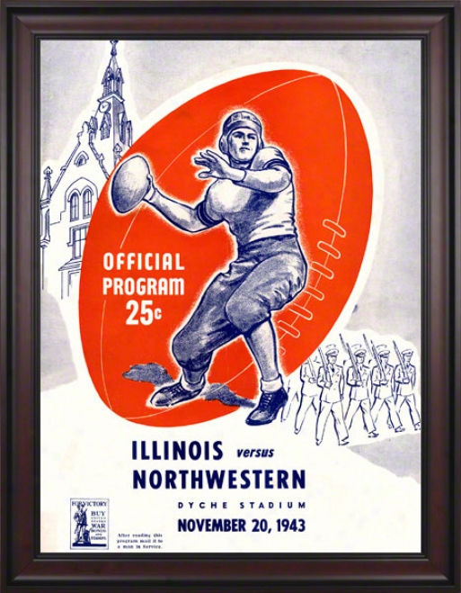1943 Northwestern Vs. Illinois 36 X 48 Framed Canvas Historic Football Print