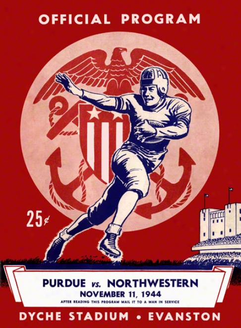 1944 Northwestern Vs. Purdue 36 X 48 Canvas Historic Football Print