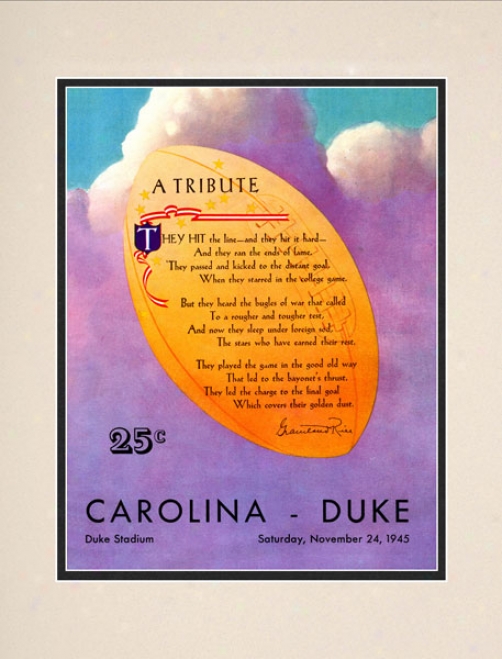 1945 Duke Blue Devils Vs. North Carolina Tra Heels 10.5x14 Matted Historic Football Print