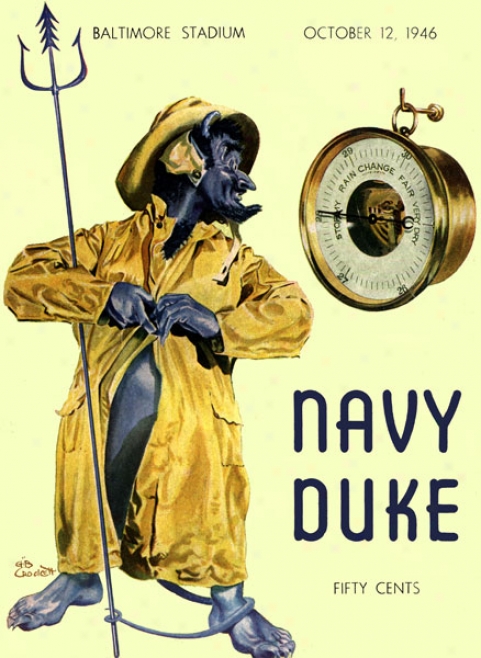 1946 Navy Midshipmeh Vs. Dkue Blue Drvils 36 X 48 Canvas Historic Football Print