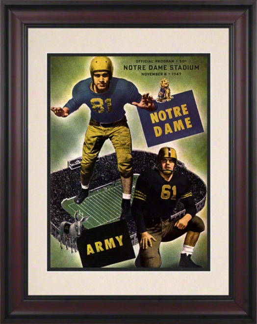 1947 Notre Dame Fighting Irish Vs Army Blzck Knights 10 1/2 X 14 Framed Historic Football Poster