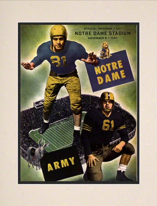 1947 Notre Dame Fighting Irish Vs Army Black Knights 10 1/2 X 14 Matted Historic Football Poster