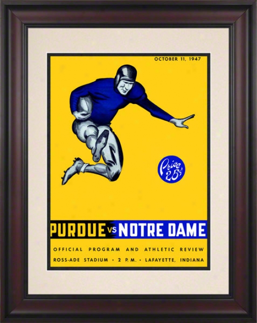 1947 Purdue Boilermakers Vs Notre Dame Fighting Irish 10 1/2 X 14 Framed Historic Football Poster