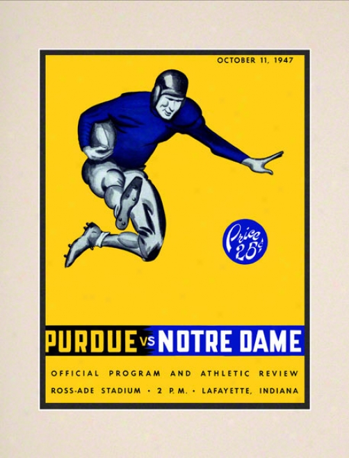 1947 Purdue Boilermakers Vs Notre Dame Fighting Irish 10 1/2 X 14 Matted Historic Football Poster