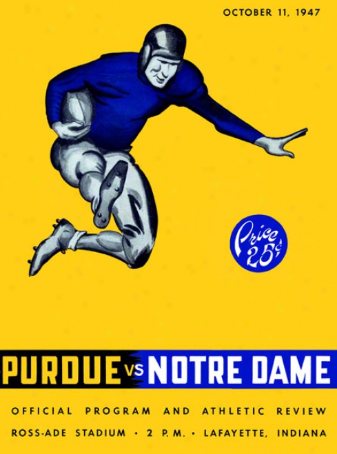 1947 Purdue Boilermakers Vs Notre Dame Fighting Irish 22 X 30 Canvas Historic Football Poster