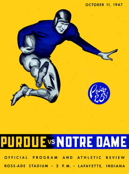 1947 Purdue Boilermakers Vs Notre Dame Fighting Irish 36 X 48 Canvas Historic Football Poster