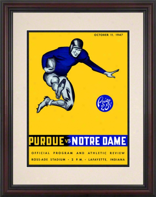 1947 Purdue Boilermakers Vs Notre Dame Fighting Irish 8.5 X 11 Framed Historic Football Poster