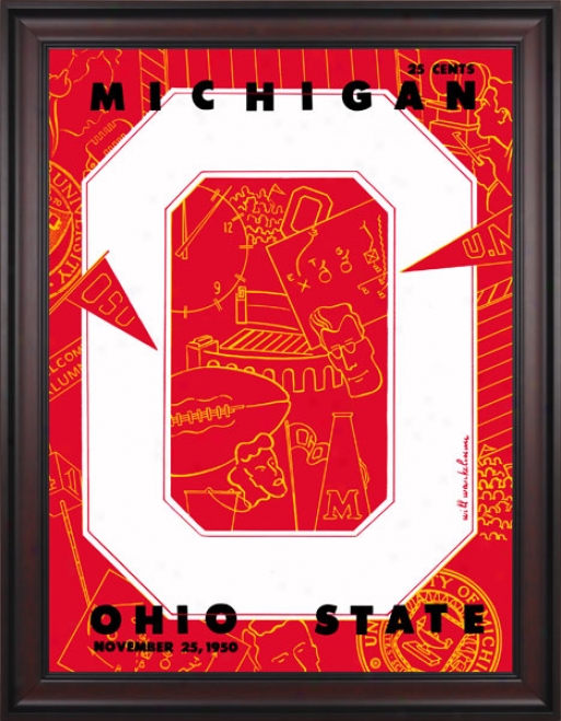 1950 Ohio State Buckeyes Vs. Michigan Wolverines 36 X 48 Framed Canvas Historic Football Stamp