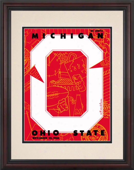 1950 Ohio State Buckeyes Vs. Michigan Wolverines 8.5 X 11 Frramed Hisgoric Football Stamp