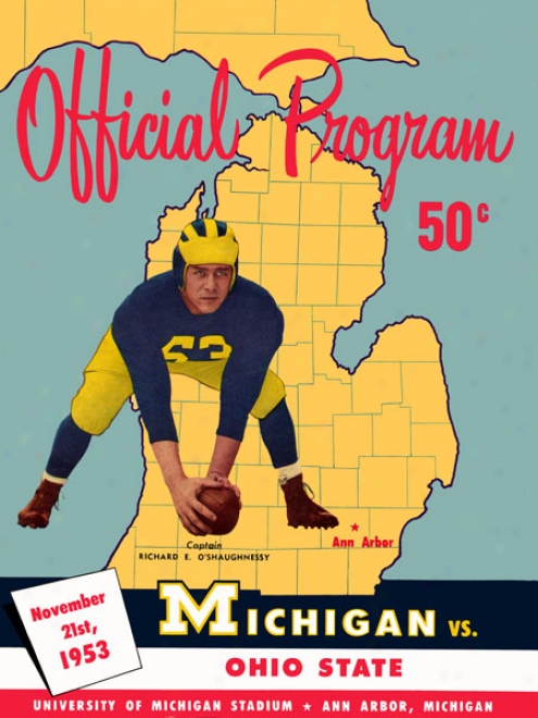 1953 Michigan Wolverines Vs. Ohio State Bickeyes 22 X 30 Canvas Historic Football Prnit