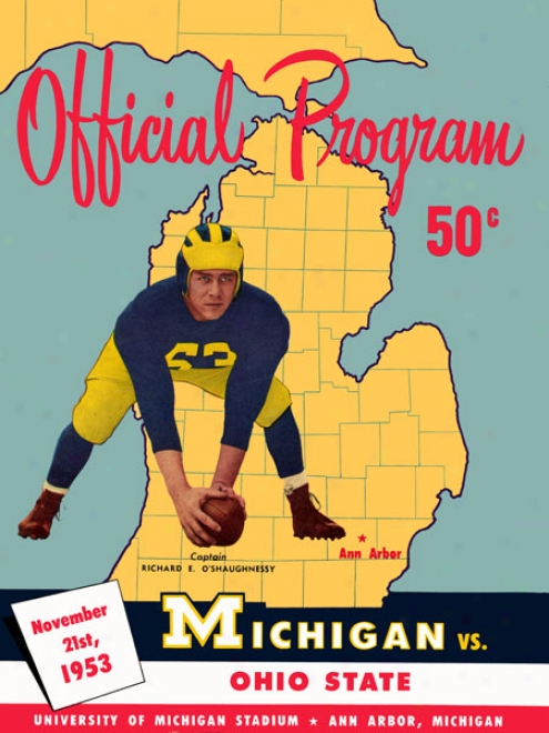 1953 Michigan Wolverines Vs. Ohio State Bufkeyes 36 X 48 Canvas Historic Football Print