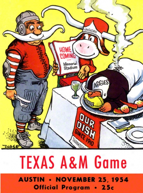 1954 Texas Vs. Texas A&m 22 X 30 Canvas Hustoric Football Print