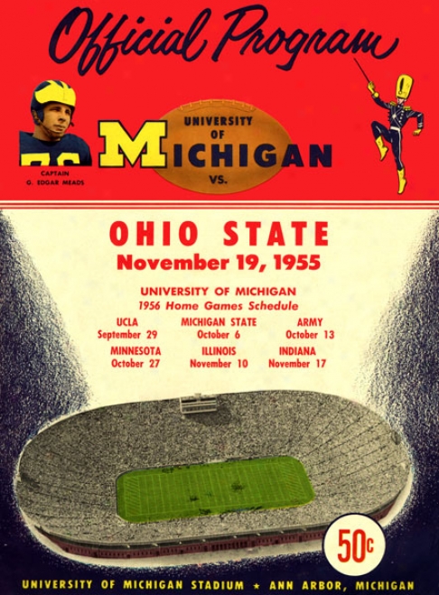 1955 Michigan Wolverines Vs. Ohio State Buckeyes 36 X 48 Canvas Historic Footbal Print