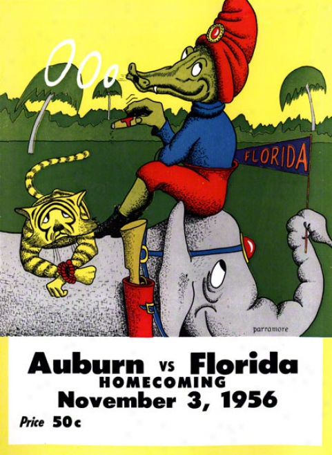 1956 Florida Vs. Auburn 36 X 48 Canvas Historic Football Impression