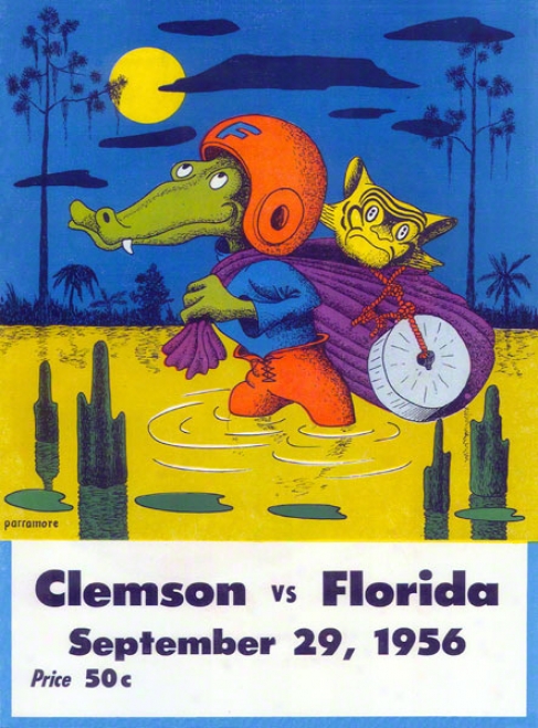 1956 Florida Vs. Clemson 36 X 48 Canvas Historic Football Print