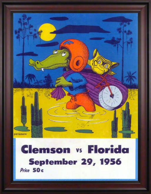 1956 Florida Vs. Clemson 36 X 48 Framed Canvas Historic Football Print
