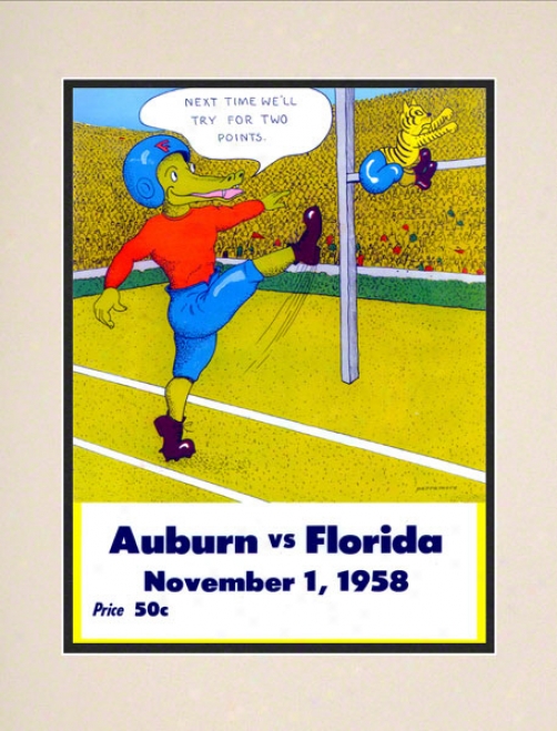 1958 Florida Vs. Auburn 10.5x14 Matted Historic Football Print