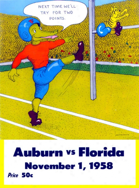 1958 Florkda Vs. Auburn 36 X 48 Canvas Historic Football Print