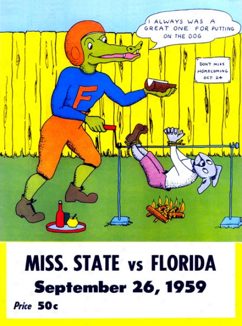 1959 Florida Vs. Mississippi State 36 X 48 Canvas Historic Football Print