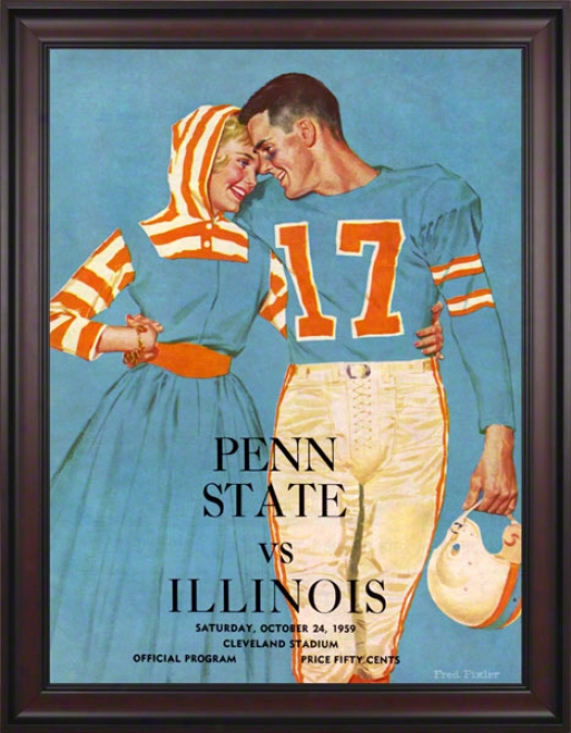 1959 Illinois Fighting Illini Vs Penn State Nittany Lions 36 X 48 Framed Canvas Historic Football Poster